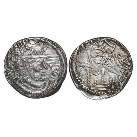 Indo Sassanian series, Silver Dirhem, 4.20g, 23.44x22.80mm, Double struck, Obv: Crowned bu