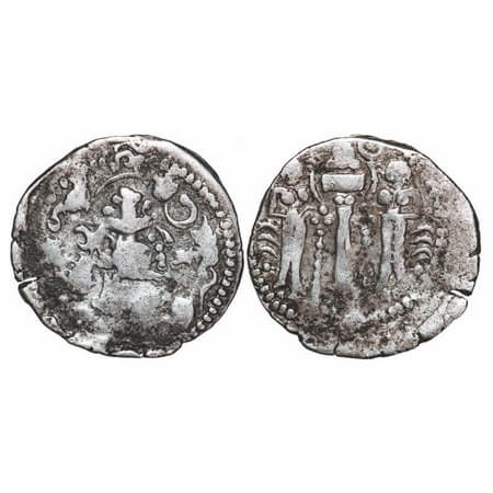 Indo Sassanian series, Silver Dirhem, 3.93g, 22.07x21.16mm, Obv: Crowned bust of king faci