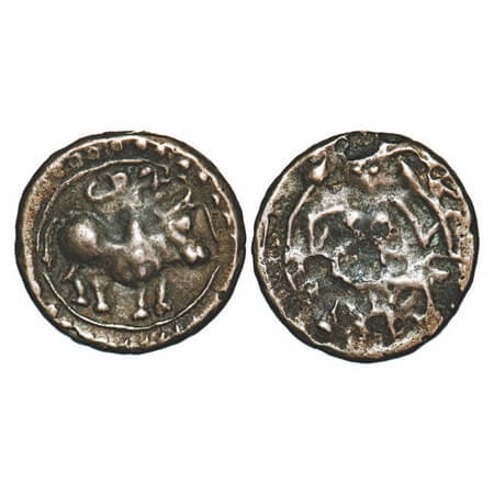 Northern Maharashtra/Vidarbha, Vishnukundin-style coinage, 'Bull' type coin in alloyed cop