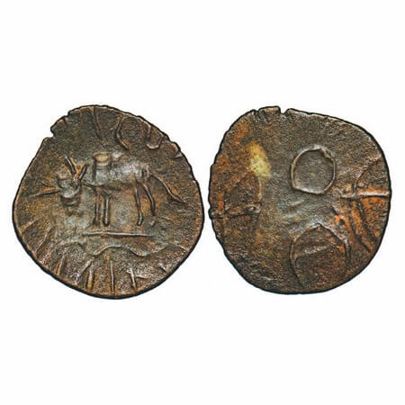 Pre Kadamba Banavasi, (2nd-3rd Century AD), Potin Unit, 0.86g, 17.15x17.45mm, Obv: Bull to