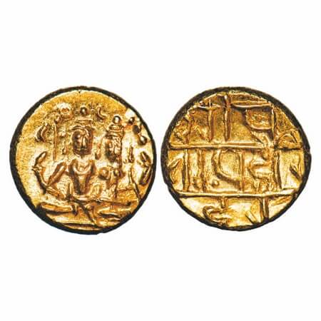 Vijayanagar Empire, Hari Hara II, (1377-1404 AD), Gold 1/2 Pagoda, 1.70g, 09.57x09.53mm, O