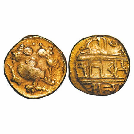Vijaynagar Kingdom, Achyutadeva Raya (c. 1529-1542 AD), Gold ½ Pagoda, 1.72g, 10.42x10.37m