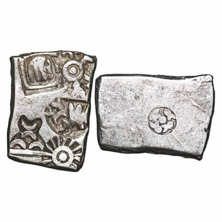 Punch Marked, Imperial Mauryan Series, Silver Karshapana, 3.45g, 12.14x17.49mm, G/H Vb typ
