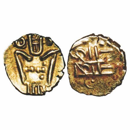 Nayakas of Gingee region, 18 Cen AD, Gold Fanam, 0.38g, 07.99x7.72 mm, Obv: ‘Kali’ like de