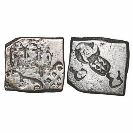 Punch Marked, Mauryan Empire, Silver Karshapana, 3.22g, 13.59x12.80mm, Obv: Three human fi