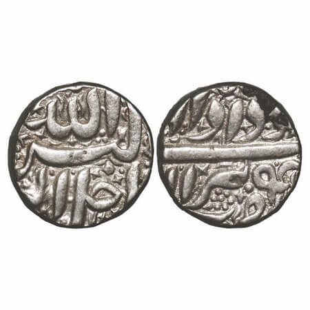 Akbar, Silver Rupee, 11.44g, Berar Mint, Ilahi 4x, Month 'Khurdad', flower mint mark below