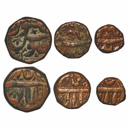 Akbar, Copper (3 Coins), Dam, ½ Dam, ¼ Dam, 20.71, 9.79 & 5.47g, Burhanpur Mint, Ilahi typ
