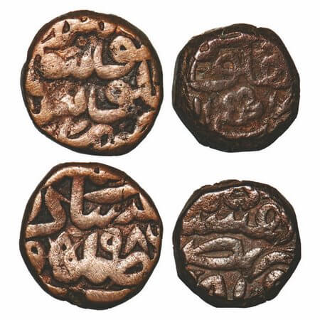 Akbar, Copper Dams (2 Coins), 19.57g, Dar ul-Khilafat Jaunpur Mint, AH 986. 20.52g, Dar ul