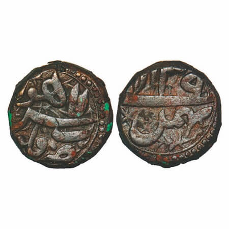 Akbar, Copper Dam, 20.51g, Lahore, falus zarb lahore type, Ilahi 39, Month 'Bahman'. KM 32
