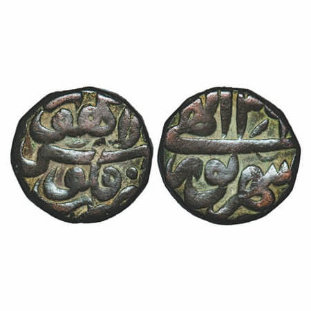 Akbar, Copper Dam, 20.50g, Lahore, falus zarb lahore type, Ilahi 46, Month 'Sharewar'. KM 