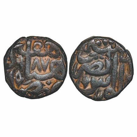 Akbar, Copper Dam, 20.48g, Dar al Zarb Patna Mint, AH 987. KM 28.42. Extremely Fine, Rare.