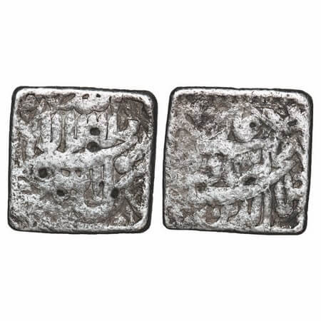 Akbar, Silver Square Rupee, 11.13g, Urdu Mint, Obv: Kalima with four Caliphs, Rev: Ruler n