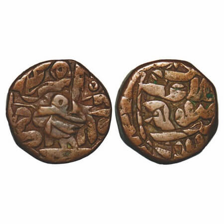 Akbar, Copper Dam, 20.42g, Urdu Zafar Qarin mint, Overstruck on Islam Shah Suri dam. Very 