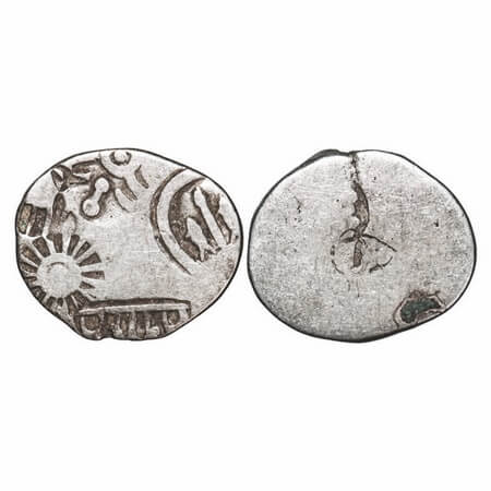 Punch Marked, Imperial Mauryan Series, Silver Karshapana, 3.25g, 17.52x15.10mm, Obv: Sun, 