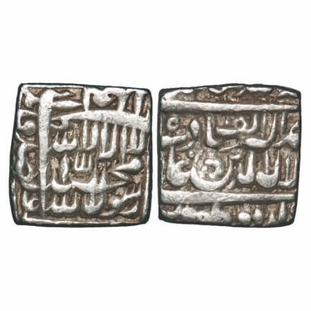 Akbar, Silver Square ½ Rupee, 5.65g, Urdu Zafar Qarin Mint, AH 1000 (Alf), Obv: Arabic leg