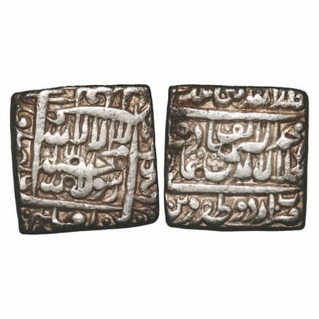 Akbar, Silver Square Rupee, 11.33g, Urdu Zafar Qarin Mint, AH 1000 (Alf), Obv: Arabic lege