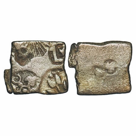Punch Marked, Mauryan Period, Billon Karshapaana, 2.26g, 12.90x15.27mm, Five symbol type, 