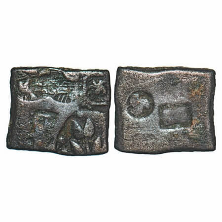 Punch Marked, Mauryan Period, Billon Karshapaana 3.34g, 14.99x12.95mm, Five symbol type, O
