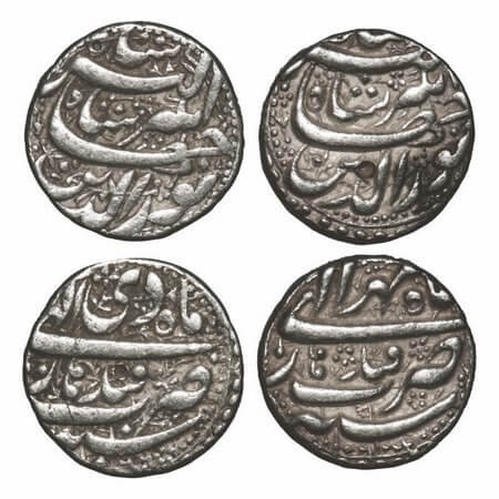 Jahangir, Silver Rupee, (2 Coins), Qandahar Mint, 'Mihr' 9 RY & 'Di' 10 RY, Month with err