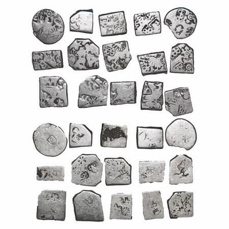 Punch Marked, Mauryan Period (c. 350-250 BC), Silver Karshapana (lot of 15 coins), Five pu