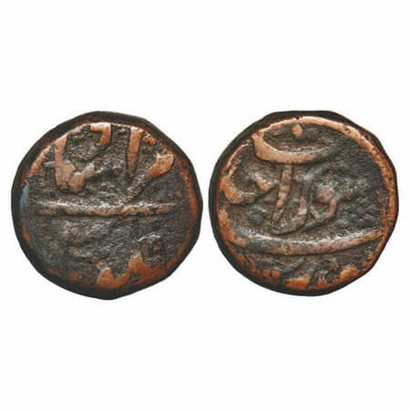 Murad Bakhsh, Copper Dam, 20.60g, Surat Mint, Ahd (1) RY, Falus Murad Shahi legend on obv.