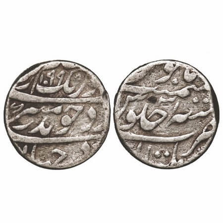 Aurangzeb, Silver Rupee, 11.35g, Multan Mint, AH 1099/31 RY, flower bud as symbol in Seen 