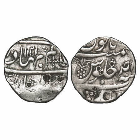 Shah Alam Bahadur, Silver Rupee, 11,49g, Bahadurgarh (partly visible), flower symbol on re
