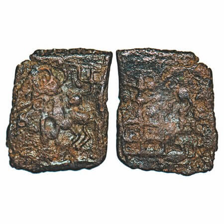 Kaushambi (Vatsa), (c. 200-100 BC), Cast Copper, 1.99g, 10.87x13.20mm, Obv: Lanky bull fac