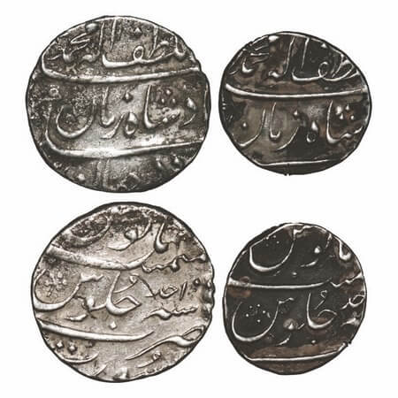 Muhammad Shah, Silver Rupee & ½ Rupee (2 Coins), 11.45 & 5.76g, Surat Mint, Ahad (1) RY, B
