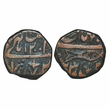 Shah Alam II, Copper Paisa, 8.40g, Shahjahanabad Mint, AH 1200/33 RY (mismatch Date and RY