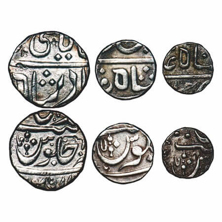 Maratha Confederacy, Silver Rupee, 1/2, 1/4 (3 Coins) 10.87, 5.54g, 2.61g, Pune Muhiyabad 