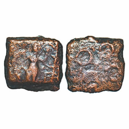 Ancient Malwa, Ujjain Region (c. 200-100 BC), Copper, 3.65g, 14.43x13.84mm, Obv: Female fi