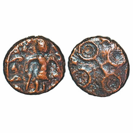 Ancient Malwa, Ujjain Region (c. 200-100 BC), Copper, 2.28g, 12.38x11.83mm, Obv: Standing 