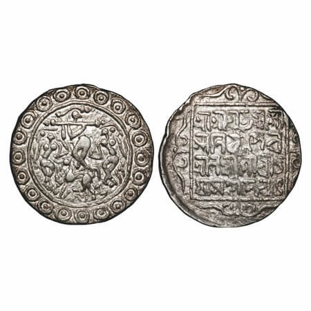 Tripura, Silver Rupee, 10.56g, Yaso Manikya (1600-1618 AD 2nd Reign), Obv: Krishna standin