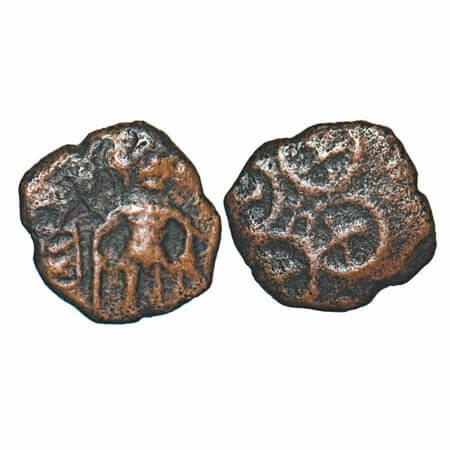 Post-Mauryan, Ujjaini Region, Copper Unit, 1.80g,12.84x12.95mm, Obv: Three headed Mahakal 