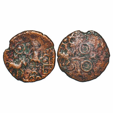 Post-Mauryan, Ujjaini Region, uninscribed die-struck, Standing Siva With Bull type, (c.250