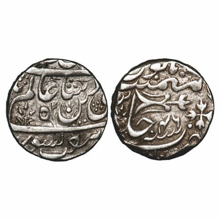 Bhopal, Silver Rupee, 11.09g, INO Shah Alam II, 26 RY, Obv: flower bud below Alam, Rev: do