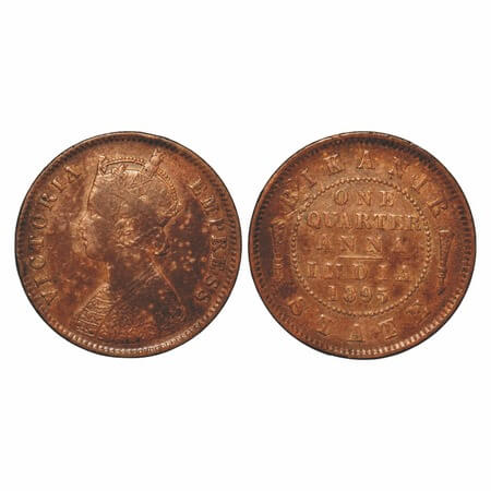 Bikanir, Copper ¼ Anna, 6.41g, Ganga Singh, 1895 AD, with the name and portrait of Victori