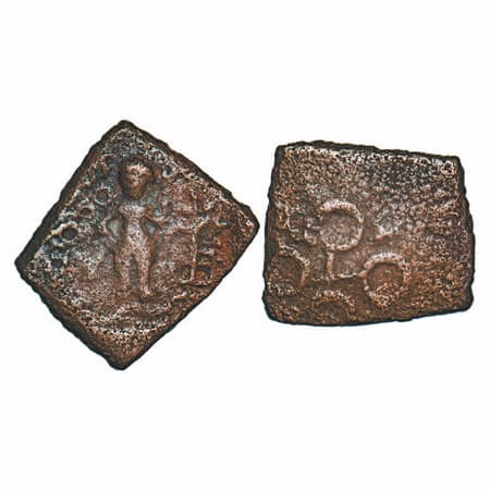 Post-Mautyan, Ujjaini Region, Copper Unit, 3.60g, 19.33x17.31mm, Female goddess standing, 
