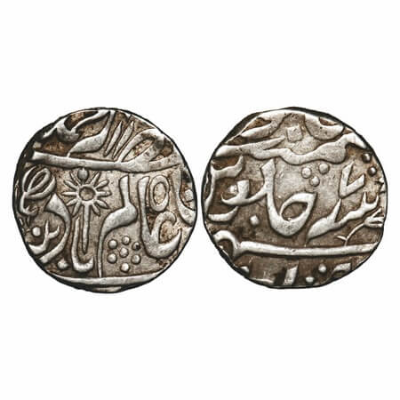 Chhatarpur, Silver Rupee, 11.22g, INO Shah Alam II, 7 RY, lotus flower, chakra with dot ab