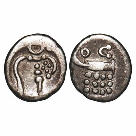 Cochin, Silver, 2 Puttuns, 1.03g, British Protectorate Issues, Obv: A Sun & Crecent above 