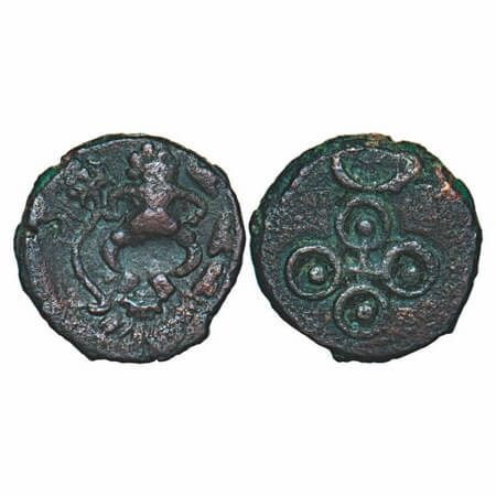 Post-Mauryan, Ujjaini Region, Uninscribed type, Copper Unit, 2.71g, 13.14x13.11mm, Obv: Fe