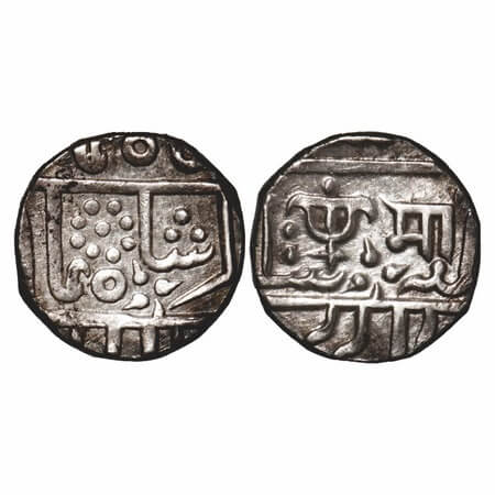 Gwalior, Silver Rupee, 10.99g, Madho Rao (1886-1925 AD), Lashkar Mint, nagari 'Ma' and Bow