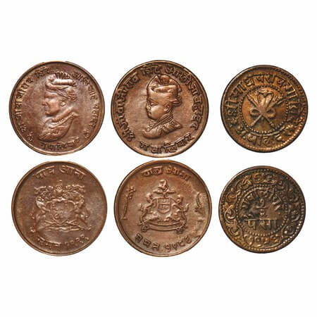 Gwalior, Copper, (3 Coins), Madhav Rao, 1/2 paisa, VS 1956, bust of the ruler on obv, valu
