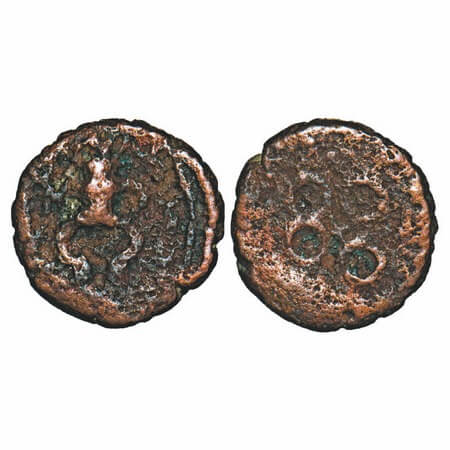 Post-Mauryan, Ujjaini Region, uninscribed die-struck (c.250-200 BC), Copper, Deity holding