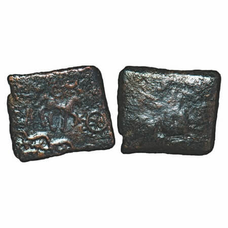 Post-Mauryan, Ujjaini Region, uninscribed die-struck (c.250-200 BC), Animal Type Copper co