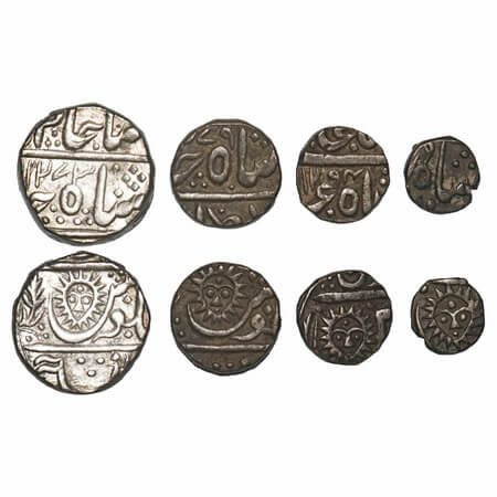 Indore, Silver Rupee, ½, ¼ & 1/8 Rupee (4 Coins), Malharnagar Mint, INO Shah Alam II, AH 1