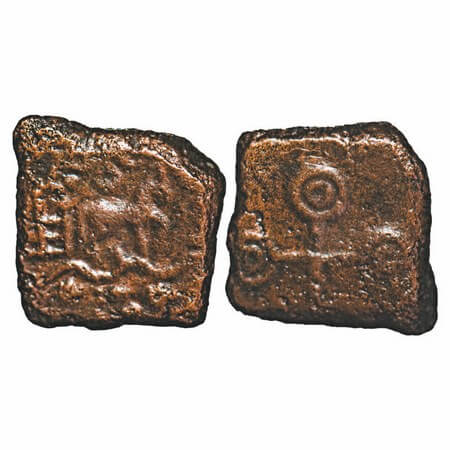 Post-Mauryan, Ujjaini Region, uninscribed die-struck (c.250-200 BC), Animal Type Copper co