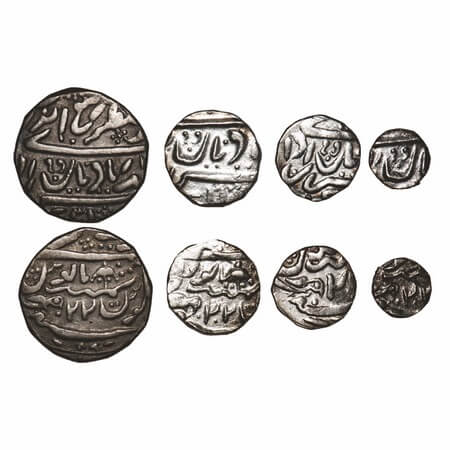 Jaisalmir, Silver Rupee, ½, ¼ & 1/8 Rupee (4 Coins), Ranjit Singh (1846-1864 AD), Akhey Sh