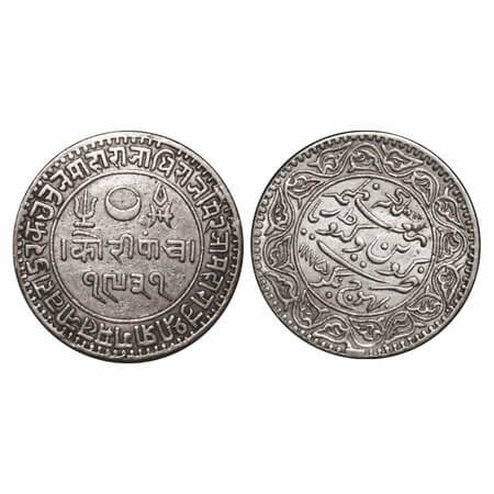 Kutch, Silver, 5 Kori, 13.82g, Pragmalji II, INO Queen Victoria, VS 1931/1875 AD. Edge: KU
